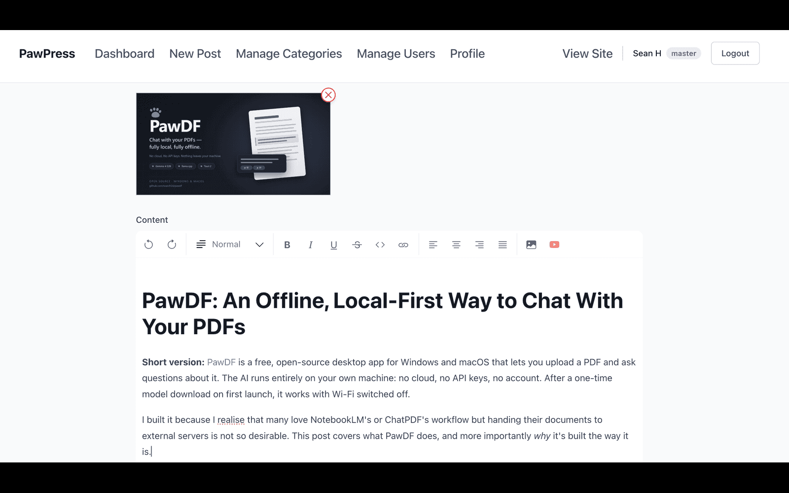 Screenshot of PawPress CMS